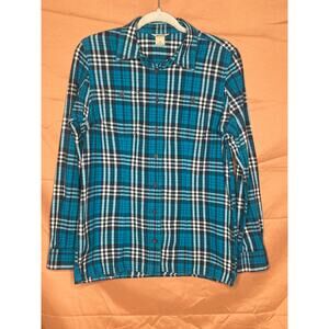 Womens Duluth Trading Co. Turquoise/White Long Sleeve Flannel Shirt, Sz S, NWOT